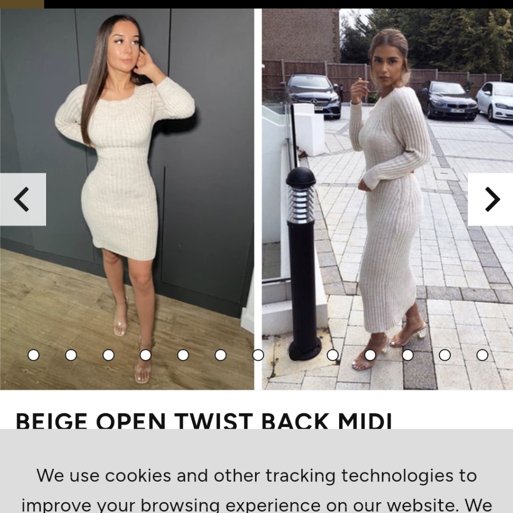 Rebellious Fashion BEIGE OPEN TWIST BACK MIDI BODYCON JUMPER DRESS - KARRAH- 4/6